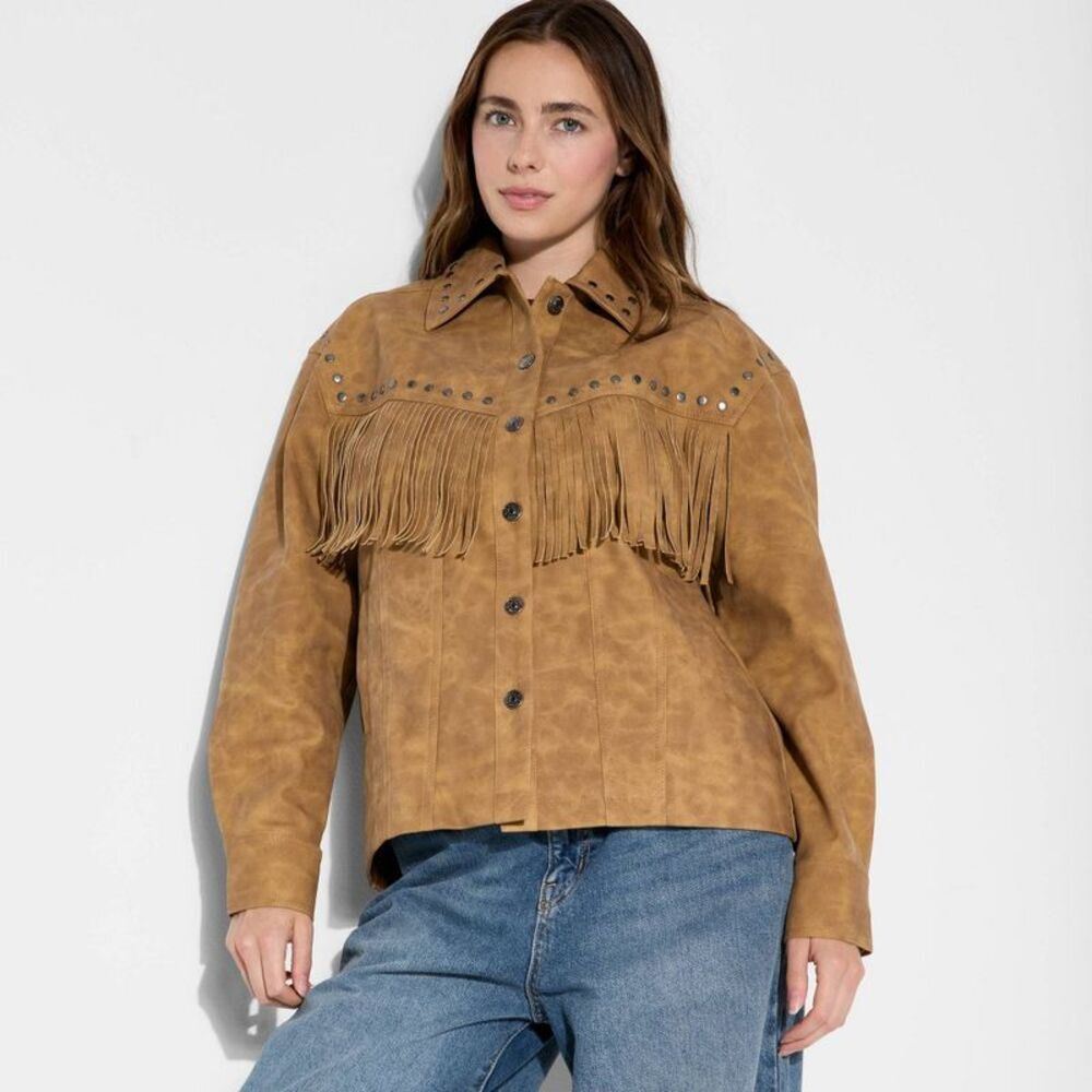 Women's Faux Suede Fringe Jacket - Wild Fable Brown XS